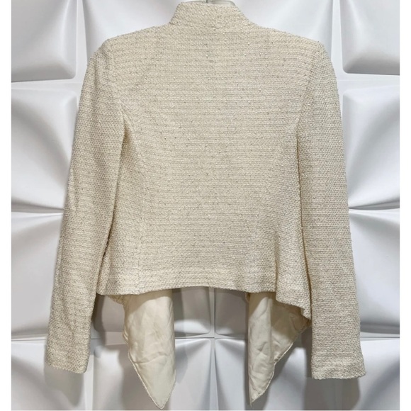 St John Couture Women Sz 2 Ivory Tweed Metallic Silver Gold Ruffle Blazer Jacket - Picture 3 of 10